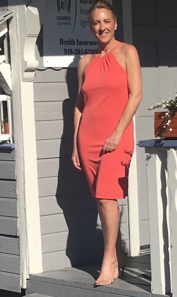 Heidi Bounds on the porch of her insurance office